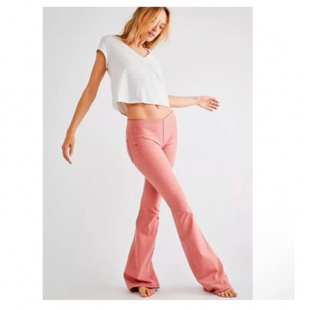 We The Free Penny Pull On Flare Jeans Pink Bell Bottom Pants 28  Retro Festival